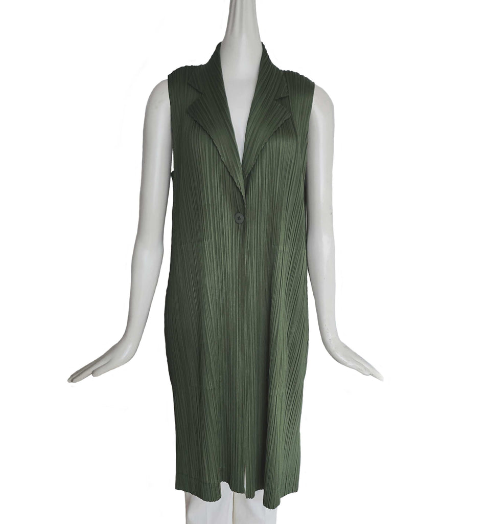 PLEATS PLEASE ISSEY MIYAKE GREEN LONG PLISSE VEST (2)