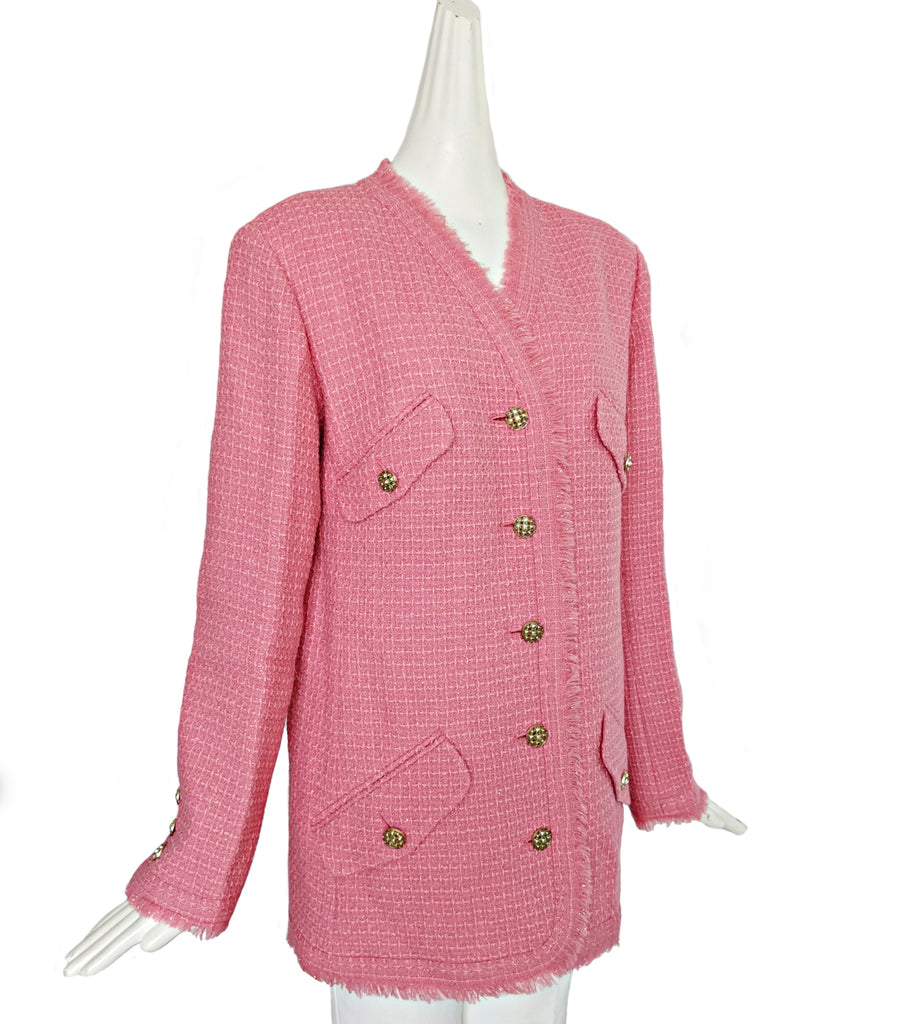 ルミニョン Papillon tweed fringe jacket ピンク CHANEL PINK 20/21 FW FRINGE TRIM JACKET (46) – ReFrock