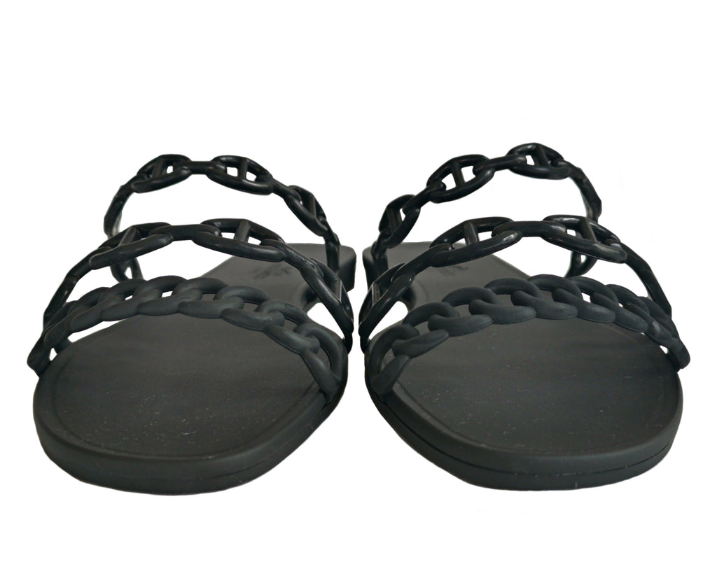 HERMES BLACK RUBBER CHAINE D'ANCRE RIVAGE SANDALS (37) – ReFrock