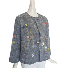 45R BLUE LINEN FLOWER EMBROIDERED JACKET (ONE SIZE)