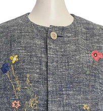 45R BLUE LINEN FLOWER EMBROIDERED JACKET (ONE SIZE)