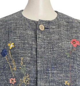 45R BLUE LINEN FLOWER EMBROIDERED JACKET (ONE SIZE)