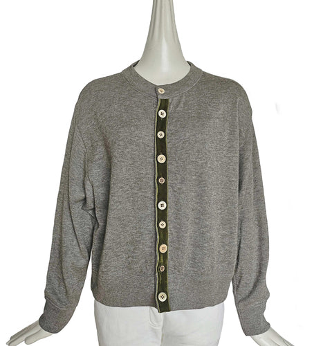 45R GREY RIBBON TRIMMED CARDIGAN (ONE SIZE)