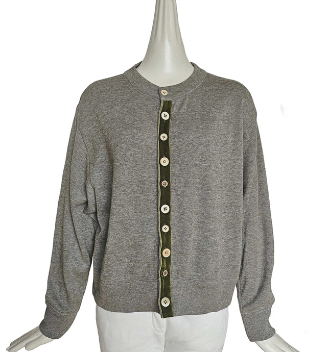 45R GREY RIBBON TRIMMED CARDIGAN (ONE SIZE)