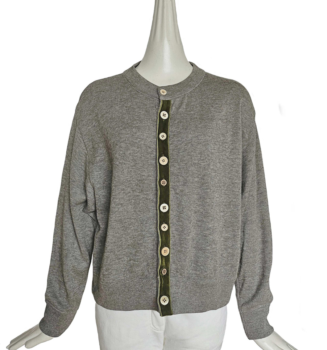 45R GREY RIBBON TRIMMED CARDIGAN (ONE SIZE)