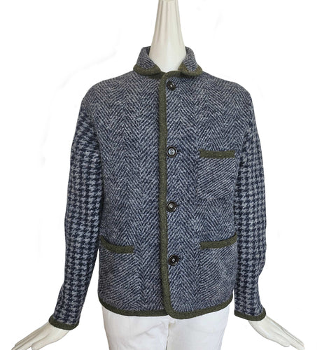 45R BLUE HERRINGBONE/HOUNDSTOOTH SHETLAND CARDIGAN JACKET (N/A)