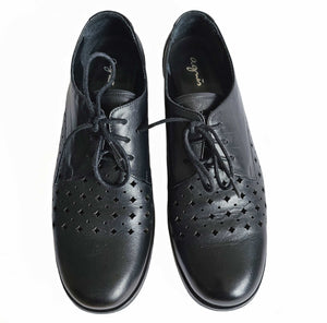 AGNES B BLACK CUTOUT LEATHER OXFORDS SHOES (38)