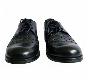 AGNES B BLACK CUTOUT LEATHER OXFORDS SHOES (38)