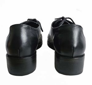 AGNES B BLACK CUTOUT LEATHER OXFORDS SHOES (38)