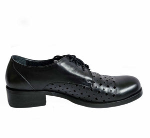 AGNES B BLACK CUTOUT LEATHER OXFORDS SHOES (38)