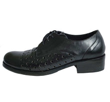 AGNES B BLACK CUTOUT LEATHER OXFORDS SHOES (38)