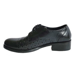 AGNES B BLACK CUTOUT LEATHER OXFORDS SHOES (38)