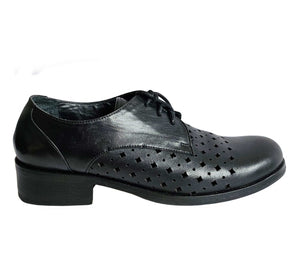 AGNES B BLACK CUTOUT LEATHER OXFORDS SHOES (38)