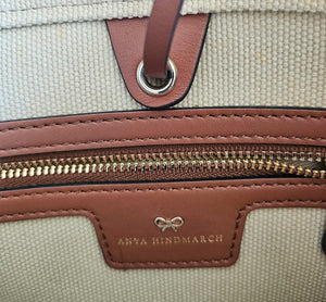 ANYA HINDMACH BEIGE CANVAS SMILEY SMALL TOTE