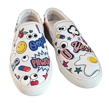 ANYA HINDMARCH WHITE LEATHER ALL OVER WINK STICKERS SLIP ON SNEAKERS (37)