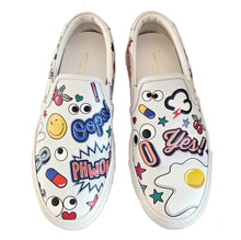 ANYA HINDMARCH WHITE LEATHER ALL OVER WINK STICKERS SLIP ON SNEAKERS (37)