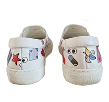 ANYA HINDMARCH WHITE LEATHER ALL OVER WINK STICKERS SLIP ON SNEAKERS (37)