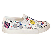 ANYA HINDMARCH WHITE LEATHER ALL OVER WINK STICKERS SLIP ON SNEAKERS (37)