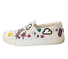 ANYA HINDMARCH WHITE LEATHER ALL OVER WINK STICKERS SLIP ON SNEAKERS (37)