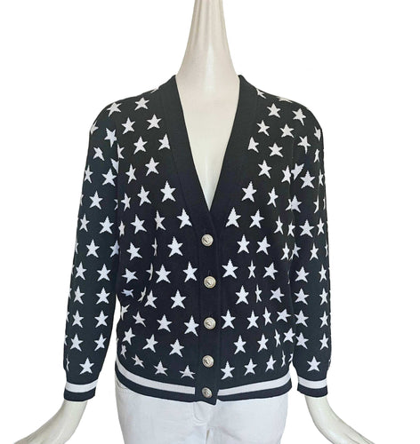 BALMAIN KID BLACK/WHITE STAR PRINT LOGO EMBROIDERED CARDIGAN (12A)