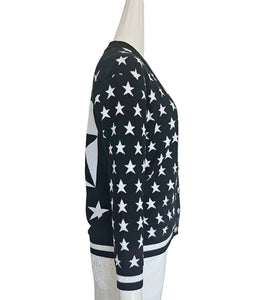 BALMAIN KID BLACK/WHITE STAR PRINT LOGO EMBROIDERED CARDIGAN (12A)