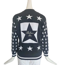 BALMAIN KID BLACK/WHITE STAR PRINT LOGO EMBROIDERED CARDIGAN (12A)