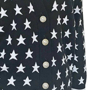 BALMAIN KID BLACK/WHITE STAR PRINT LOGO EMBROIDERED CARDIGAN (12A)