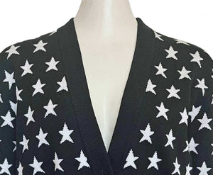 BALMAIN KID BLACK/WHITE STAR PRINT LOGO EMBROIDERED CARDIGAN (12A)