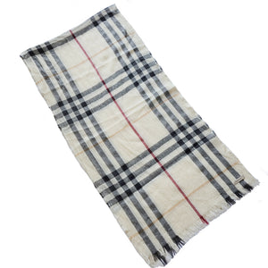 BURBERRY BEIGE/BLACK PLAID WOOL/CASHMERE LIGHT WEIGHT SCARF