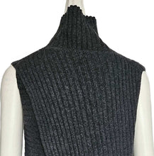 CELINE CHARCOAL WOOL/CASHMERE RIBBED TURTLENECK SLEEVELESS SWEATER (S)