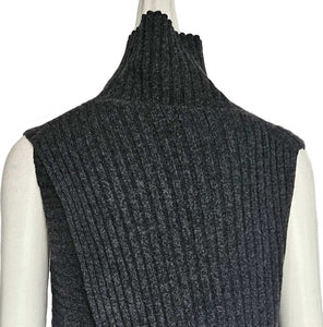 CELINE CHARCOAL WOOL/CASHMERE RIBBED TURTLENECK SLEEVELESS SWEATER (S)