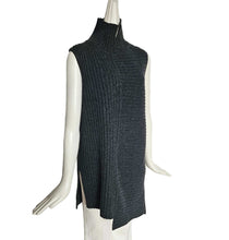 CELINE CHARCOAL WOOL/CASHMERE RIBBED TURTLENECK SLEEVELESS SWEATER (S)