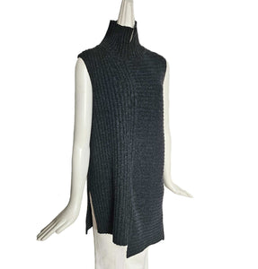 CELINE CHARCOAL WOOL/CASHMERE RIBBED TURTLENECK SLEEVELESS SWEATER (S)