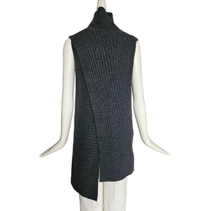 CELINE CHARCOAL WOOL/CASHMERE RIBBED TURTLENECK SLEEVELESS SWEATER (S)