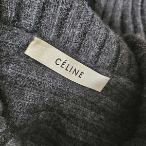 CELINE CHARCOAL WOOL/CASHMERE RIBBED TURTLENECK SLEEVELESS SWEATER (S)