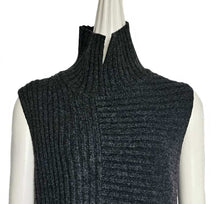 CELINE CHARCOAL WOOL/CASHMERE RIBBED TURTLENECK SLEEVELESS SWEATER (S)