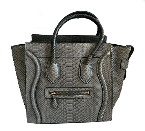 CELINE GREY MICRO LUGGAGE PYTHON LEATHER TOTE