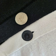 CHANEL BLACK/WHITE 22S RUNWAY CASHMERE 2 IN 1 GOLD CC BUTTON CARDIGAN (38)