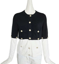CHANEL BLACK/WHITE 22S RUNWAY CASHMERE 2 IN 1 GOLD CC BUTTON CARDIGAN (38)