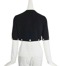 CHANEL BLACK/WHITE 22S RUNWAY CASHMERE 2 IN 1 GOLD CC BUTTON CARDIGAN (38)