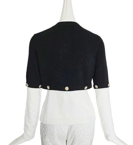 CHANEL BLACK/WHITE 22S RUNWAY CASHMERE 2 IN 1 GOLD CC BUTTON CARDIGAN (38)