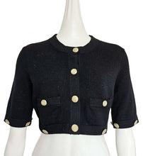CHANEL BLACK/WHITE 22S RUNWAY CASHMERE 2 IN 1 GOLD CC BUTTON CARDIGAN (38)