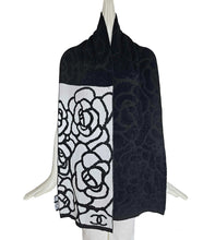CHANEL BLACK/WHITE CAMELIA JACQUARD CASHMERE SCARF