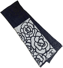 CHANEL BLACK/WHITE CAMELIA JACQUARD CASHMERE SCARF