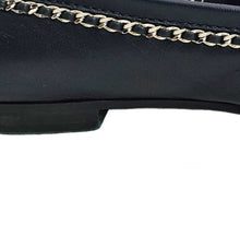 CHANEL NAVY CHAINED CC LEATHER LOAFERS (39C)