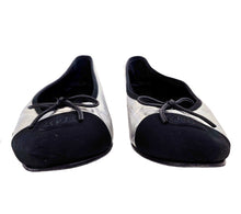 CHANEL SILVER/BLACK CAPTOE INTERLOCKING CC BALLET FLATS SHOES (39)