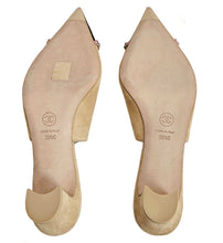 CHANEL BEIGE/PINK CHAINED POINTED CC CAPTOE SLINGBACK SUEDE PUMPS (39.5C)