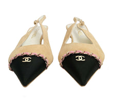 CHANEL BEIGE/PINK CHAINED POINTED CC CAPTOE SLINGBACK SUEDE PUMPS (39.5C)