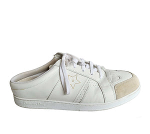 DIOR WHITE STAR OPEN BACK LEATHER SNEAKERS (38)