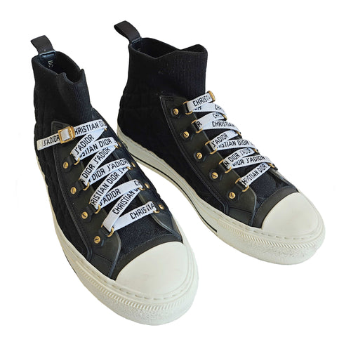 CHRISTIAN DIOR BLACK WALK N DIOR MACROCANNAGE TECHNICAL MESH SNEAKERS (38)